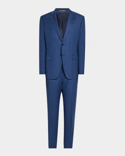Emporio Armani Men's Micro-plaid Wool-blend Suit In Blue