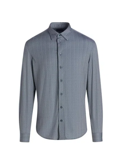 Emporio Armani Men's Micro-diamond Print Sport Shirt In Blue
