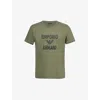EMPORIO ARMANI EMPORIO ARMANI MEN'S MILITARE LOGO TEXT-EMBROIDERED RELAXED-FIT COTTON AND LINEN-BLEND T-SHIRT