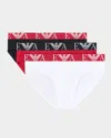 Emporio Armani Men's Monogram 3-pack Cotton Briefs In White/black