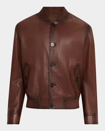 EMPORIO ARMANI MEN'S NAPA LEATHER BOMBER JACKET