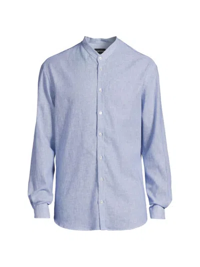Emporio Armani Men's Naru Linen-blend Button-up Shirt In Blue