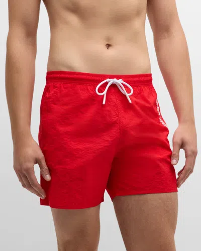 Emporio Armani Men's Nylon Embroidered Logo Swim Trunks In Bright Red