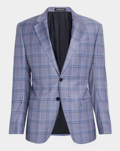 Emporio Armani Men's Oversized Plaid Sport Coat In Purple