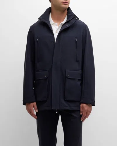 Emporio Armani Men's Patch-pocket Caban Jacket In Solid Blue