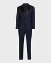 Emporio Armani Men's Patterned Wool Peak Tuxedo In Blue Navy