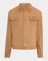 Emporio Armani Perforated Goatskin Suede Jacket In Beige