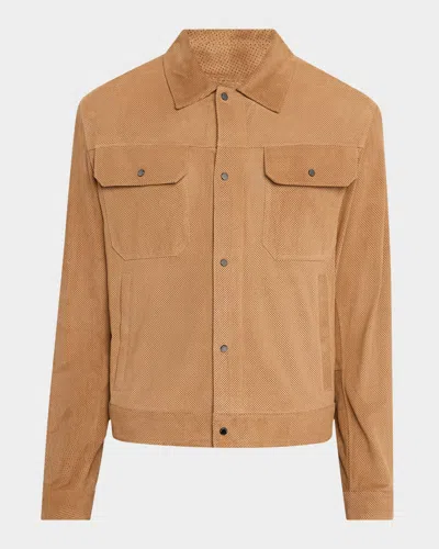 EMPORIO ARMANI MEN'S PERFORATED SUEDE TRUCKER JACKET