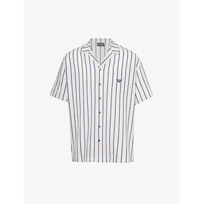 Emporio Armani Stripe-print Relaxed-fit Cotton And Linen-blend Shirt In Perla/blu Navy