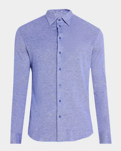 Emporio Armani Men's Pique Jersey Micro-dot Sport Shirt In Dark Blue