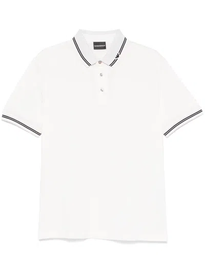 Emporio Armani Men's Piqué Polo Shirt With Piped Collar In White