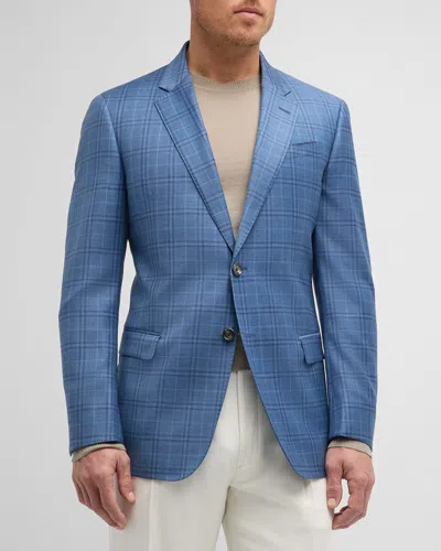Emporio Armani Men's Plaid Wool Sport Coat In Medium Blue