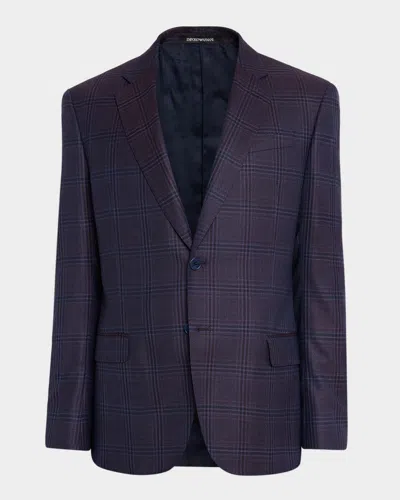 Emporio Armani Men's Prince Of Wales Wool G Line Sport Coat In Purple
