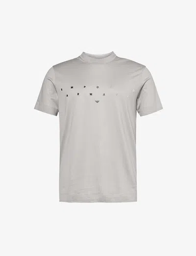 Emporio Armani Mens Puffy Alloy Logo Text-print Regular-fit Woven T-shirt