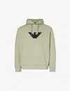 Emporio Armani Mens Sage Eagle Brand-embroidered Ribbed-trim Stretch Cotton-blend Hoody In Green