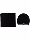 Emporio Armani Ribbed Knit Scarf And Beanie Set In Black