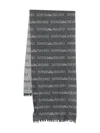 Emporio Armani Wool-blend Scarf With All-over Jacquard Lettering In Gray