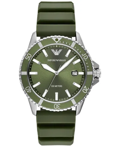 Emporio Armani World Explorer Three-hand Date Green Silicone Watch In Multicoloured