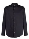 Emporio Armani Cotton Shirt With Button-down Collar And Curved Hem In Blue