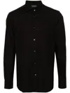 Emporio Armani Cotton Poplin Shirt With Buttoned Cuffs And Curved Hem In Black