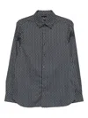 Emporio Armani Geometric Print Cotton Shirt With Button-down Collar In Gray