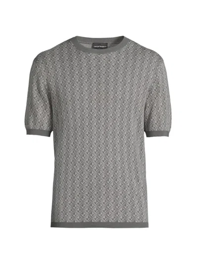 Emporio Armani Men's Short-sleeve Sweater In Gray Geo Pattern