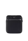 Emporio Armani Asv Regenerated Saffiano Leather Flat Shoulder Bag With Eagle Plate In Nero Neri E Grigi