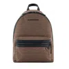 Emporio Armani Beige Backpack In Jacquard Fabric With All-over Lettering