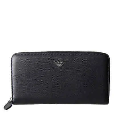 Pre-owned Emporio Armani Men's Soft Saffiano Zip Around Wallet In Black Yeme49-yaq2e-8107