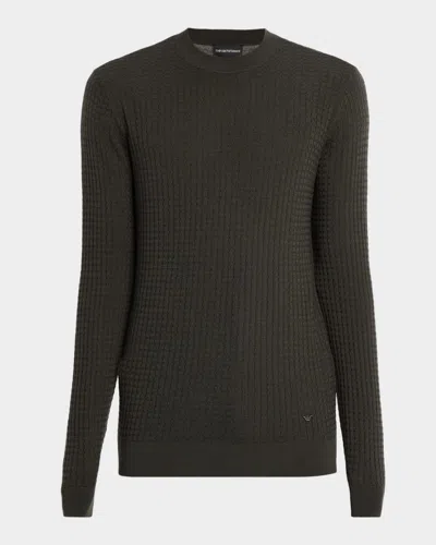 Emporio Armani Men's Square Texture Knit Crewneck Sweater In Green