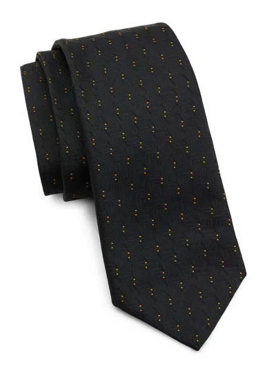 Emporio Armani Men's Stairstep-embroidered Silk Tie In Black