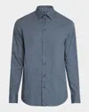 Emporio Armani Stretch Rectangle Geometric Regular Fit Button Down Shirt In Fancy Blue