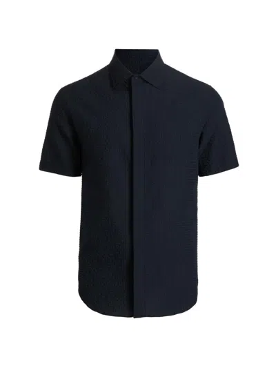 Emporio Armani Men's Textured Tech Seersucker Sport Shirt In Black