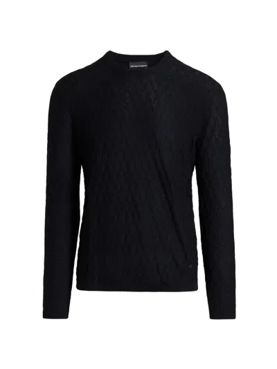 EMPORIO ARMANI MEN'S TEXTURED WOOL JACQUARD CREWNECK SWEATER