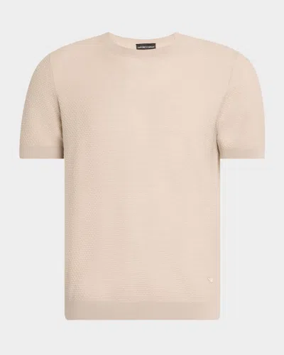 Emporio Armani Men's Textured Wool Short-sleeve Crewneck Sweater In Silver