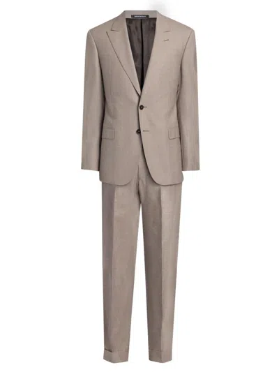 Emporio Armani Men's Tonal Textured Single-breasted Wool, Silk & Linen Suit In Brown