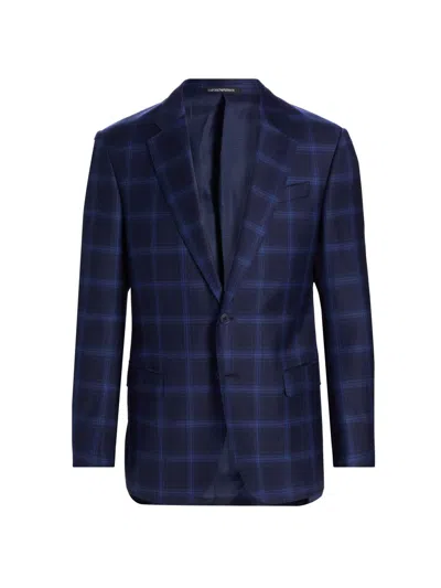 Emporio Armani Men's Twilight Plaid Virgin Wool Sport Coat In Blue