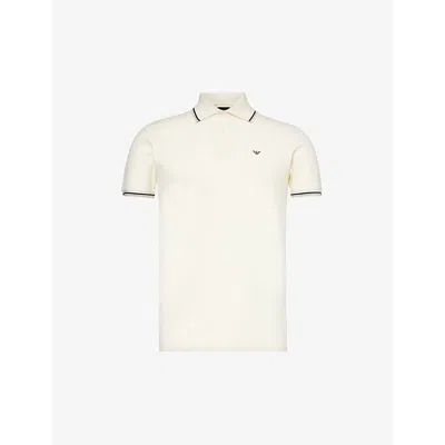 Emporio Armani Mens Vaniglia Brand-patch Split-hem Stretch-cotton Polo Shirt