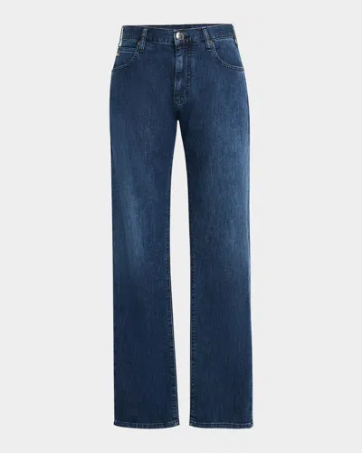 Emporio Armani Men's Washed Denim Five-pocket Pants In Grey