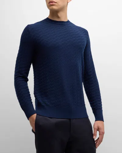Emporio Armani Men's Wool Geometric Knit Crewneck Sweater In Navy