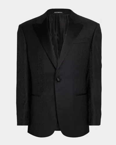 EMPORIO ARMANI MEN'S WOOL JACQUARD TONAL CAMOUFLAGE PEAK LAPEL DINNER JACKET