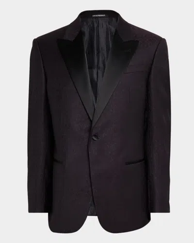 Emporio Armani Men's Wool Jacquard Tonal Camouflage Peak Lapel Dinner Jacket In Black