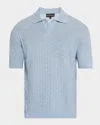 Emporio Armani Short Sleeved Knitted Wool Basketweave Pullover Polo Sweater In Medium Blue