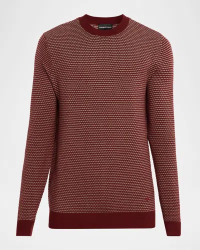 Emporio Armani Men's Wool Knit Jacquard Crewneck Sweater In Red