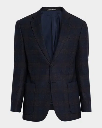 Emporio Armani Men's Wool Plaid G Line Sport Coat In Blue