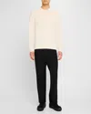 Emporio Armani Virgin Wool Allover Jacquard Striped Sweater In Off White