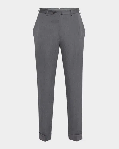 Emporio Armani Men's Wool Tonal Stripe Trousers In Gray