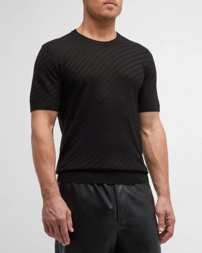 Emporio Armani Men's Woven Crewneck T-shirt In Black