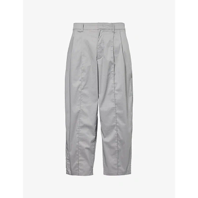 Emporio Armani Mens Alloy Pleated Straight-leg Cotton-blend Trousers