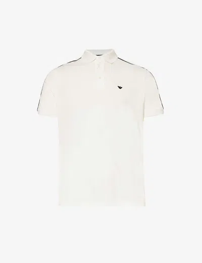Emporio Armani Mens Bianco Caldo Contrast-trim Brand-embroidered Cotton-piqué Polo Shirt